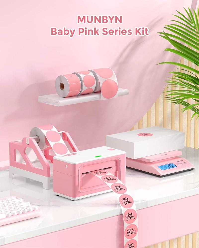 MUNBYN Label Holder for Rolls and Fan-Fold Labels, Thermal Sticker Roll Holder for Desktop Thermal Printer Shipping Supplies Industrial Paper, Pink - Image 4