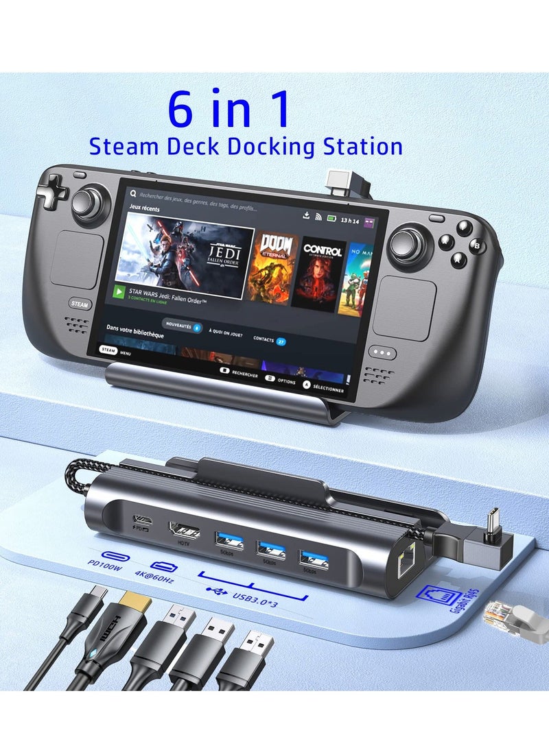 6-in-1 Docking Station for Steam Deck, HDMI 2.0 4K@60Hz, Gigabit Ethernet, 3 USB-A 3.0, USB-C PD Port for Full Speed Charging - Compatible with Valve Stream Deck Accessories - Image 5