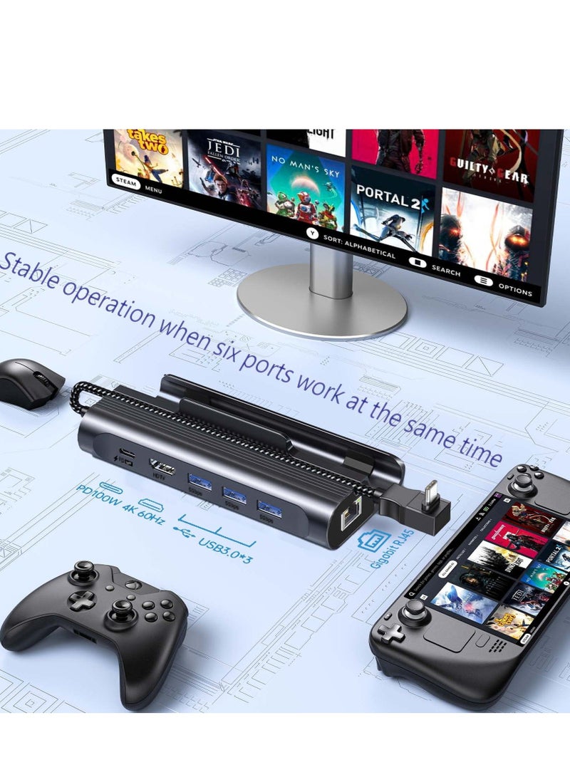 6-in-1 Docking Station for Steam Deck, HDMI 2.0 4K@60Hz, Gigabit Ethernet, 3 USB-A 3.0, USB-C PD Port for Full Speed Charging - Compatible with Valve Stream Deck Accessories - Image 4