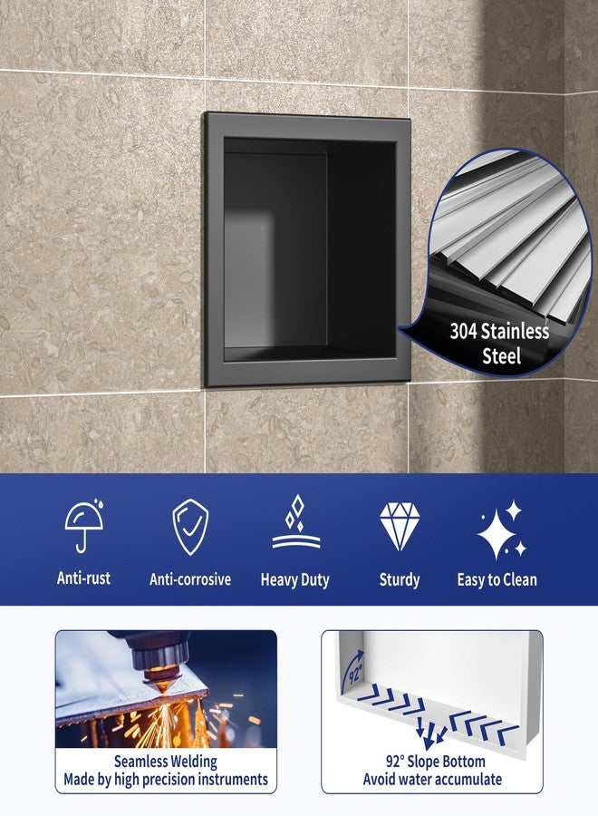 Bernkot Shower Niche, 304 Stainless Steel Wall Niche Shower Stool for Bathroom, Recessed Shower Footrest w/Over Mount Installation, No Tile Needed (Matte Black, 4.8''x6'') - Image 2