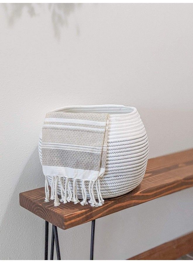 Goodpick Cute Round Basket Cotton Rope Basket In Living Room Woven Towel Basket Bathroom Cat Toy Storage Basket For Children Corner Plant Basket Shelf Indoor White 10"D X 8.3"H - Image 5