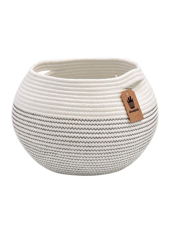 Goodpick Cute Round Basket Cotton Rope Basket In Living Room Woven Towel Basket Bathroom Cat Toy Storage Basket For Children Corner Plant Basket Shelf Indoor White 10"D X 8.3"H - Image 1