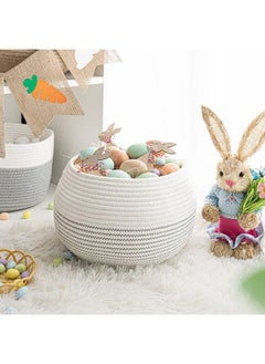 Goodpick Cute Round Basket Cotton Rope Basket In Living Room Woven Towel Basket Bathroom Cat Toy Storage Basket For Children Corner Plant Basket Shelf Indoor White 10"D X 8.3"H  - Image 3
