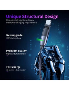 Excefore USB Type-C Charger Cord, 1.2m 180 Degree Rotating Head USB Type-C Nylon Charging and Data Transfer Cord Cable, for Samsung/LG/Moto/LG Phones, for PS5/Xbox X/S Controller/Switch Pro Controller  - Image 3