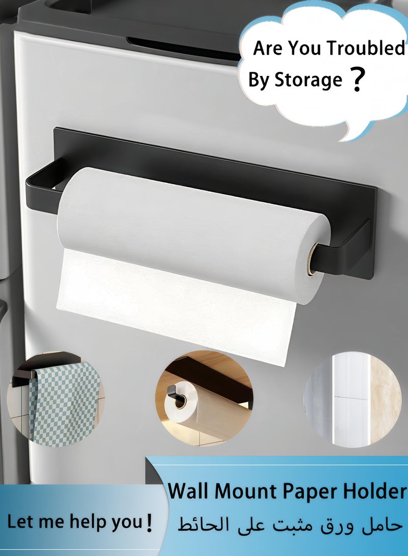 كويفلوكس حامل ورق يُثبّت على الحائط، رف تخزين مناشف ورقية للمطبخ، تخزين مناشف ورقية بشفط جانبي للثلاجة، حامل مناديل ذاتي اللصق للحمام والمطبخ، حاوية موفرة للمساحة للمطبخ/الشقة، بدون حفر، لون أسود - Image 1