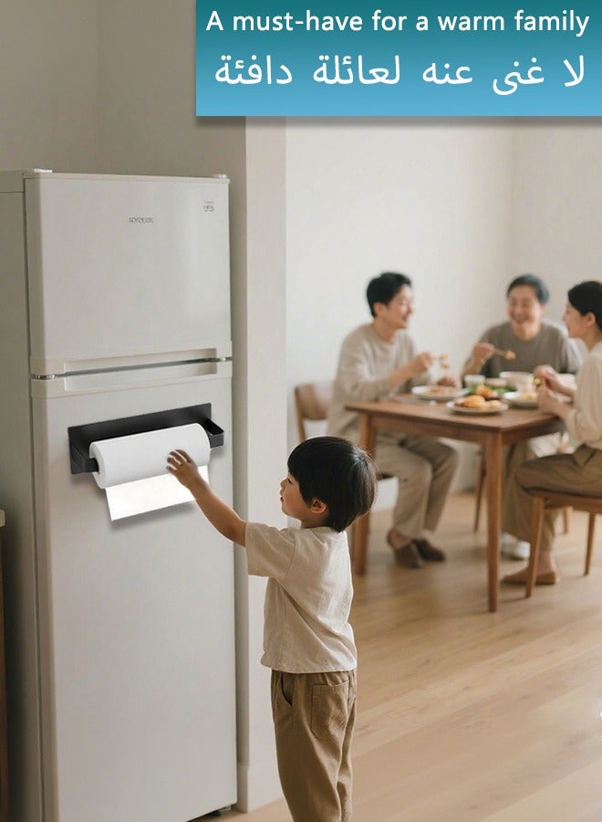 كويفلوكس حامل ورق يُثبّت على الحائط، رف تخزين مناشف ورقية للمطبخ، تخزين مناشف ورقية بشفط جانبي للثلاجة، حامل مناديل ذاتي اللصق للحمام والمطبخ، حاوية موفرة للمساحة للمطبخ/الشقة، بدون حفر، لون أسود - Image 4