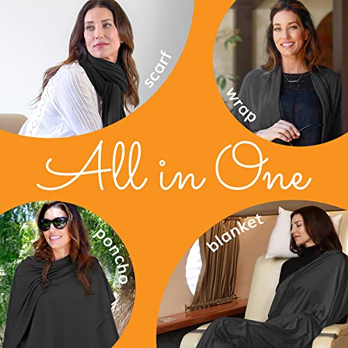 Happyluxe Travel Shawl Wraps for Women - 68x35in Black Wrap. Lightweight UPF50+ Pashmina, Airplane Travel Blanket Scarf - Image 2