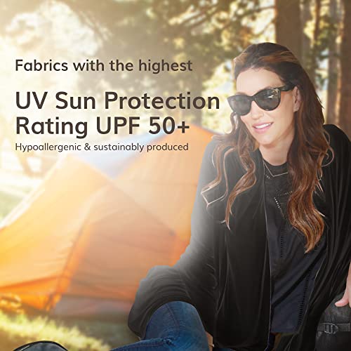 Happyluxe Travel Shawl Wraps for Women - 68x35in Black Wrap. Lightweight UPF50+ Pashmina, Airplane Travel Blanket Scarf - Image 4