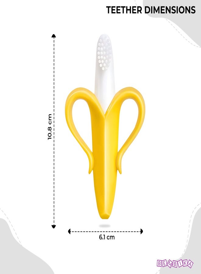 Bembika Teething Toothbrush for Babies, Teether for Baby�s, Toddlers & Child�s Flexible Training with Easy to Hold Grip with Ultra Soft Bristle - (Banana Honey) - Image 3