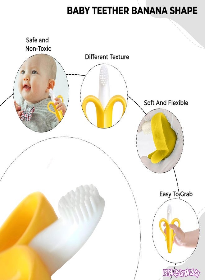Bembika Teething Toothbrush for Babies, Teether for Baby�s, Toddlers & Child�s Flexible Training with Easy to Hold Grip with Ultra Soft Bristle - (Banana Honey) - Image 2