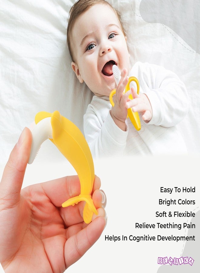 Bembika Teething Toothbrush for Babies, Teether for Baby�s, Toddlers & Child�s Flexible Training with Easy to Hold Grip with Ultra Soft Bristle - (Banana Honey) - Image 4