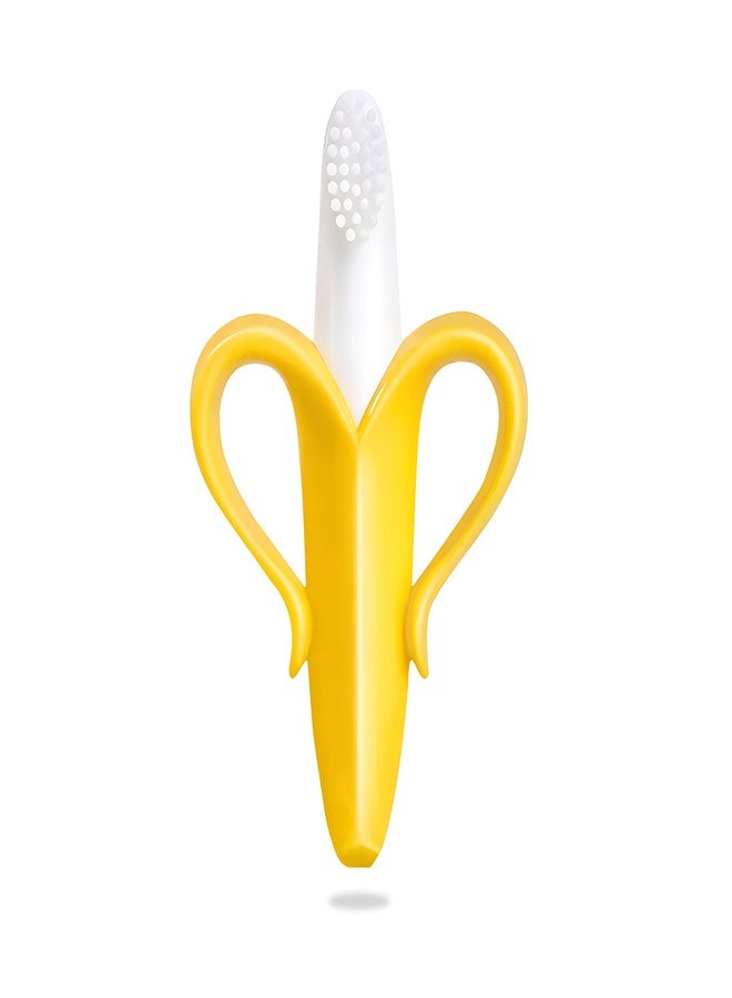 Bembika Teething Toothbrush for Babies, Teether for Baby�s, Toddlers & Child�s Flexible Training with Easy to Hold Grip with Ultra Soft Bristle - (Banana Honey) - Image 1
