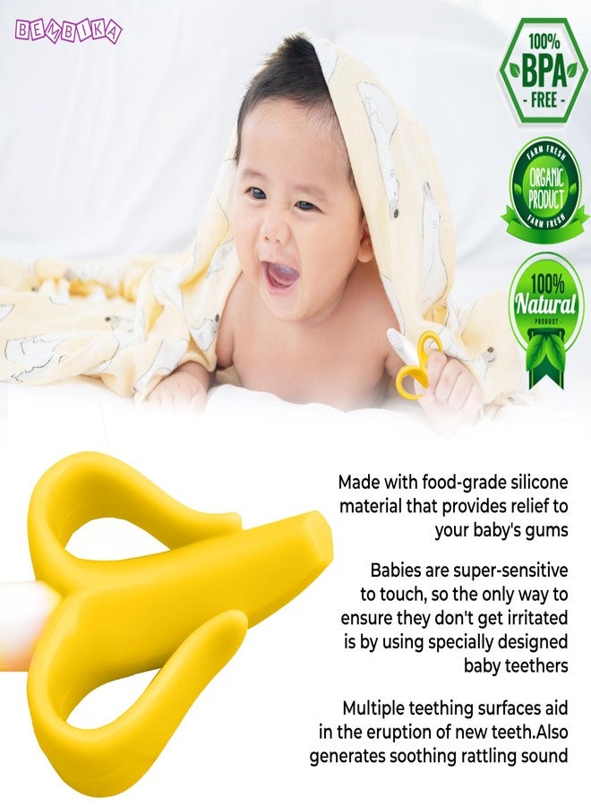 Bembika Teething Toothbrush for Babies, Teether for Baby�s, Toddlers & Child�s Flexible Training with Easy to Hold Grip with Ultra Soft Bristle - (Banana Honey) - Image 5