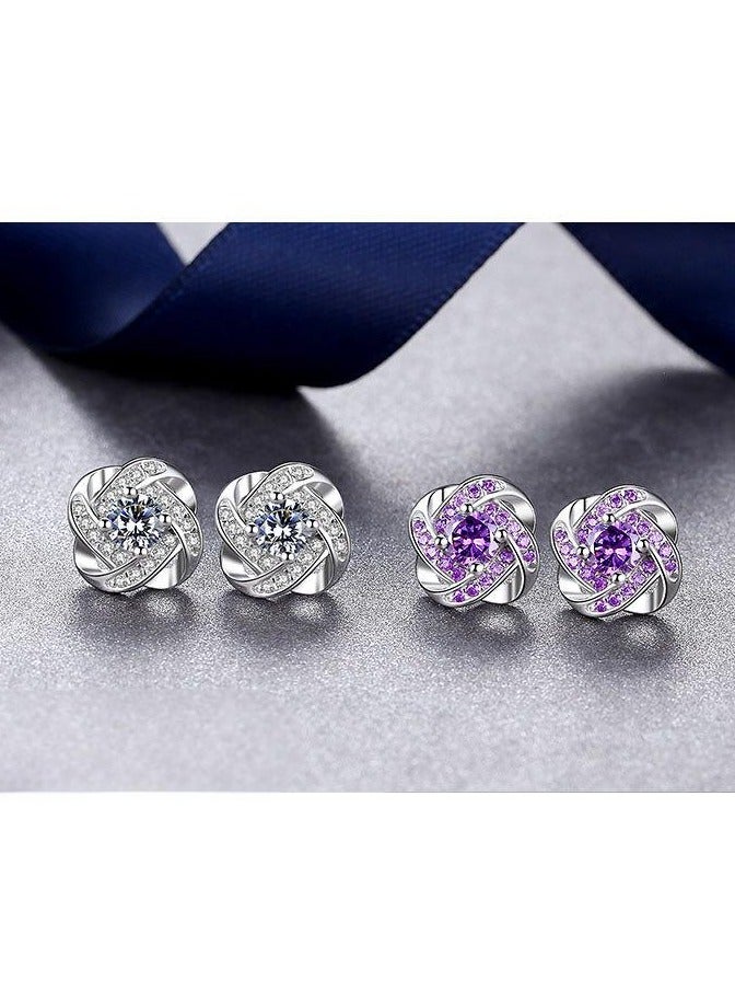 Elegant Amethyst Clover Stud Earrings for Women, Sterling Silver 925, Sparkling Zircon, Hypoallergenic, 10mm-White Gold White Diamond  - Image 3