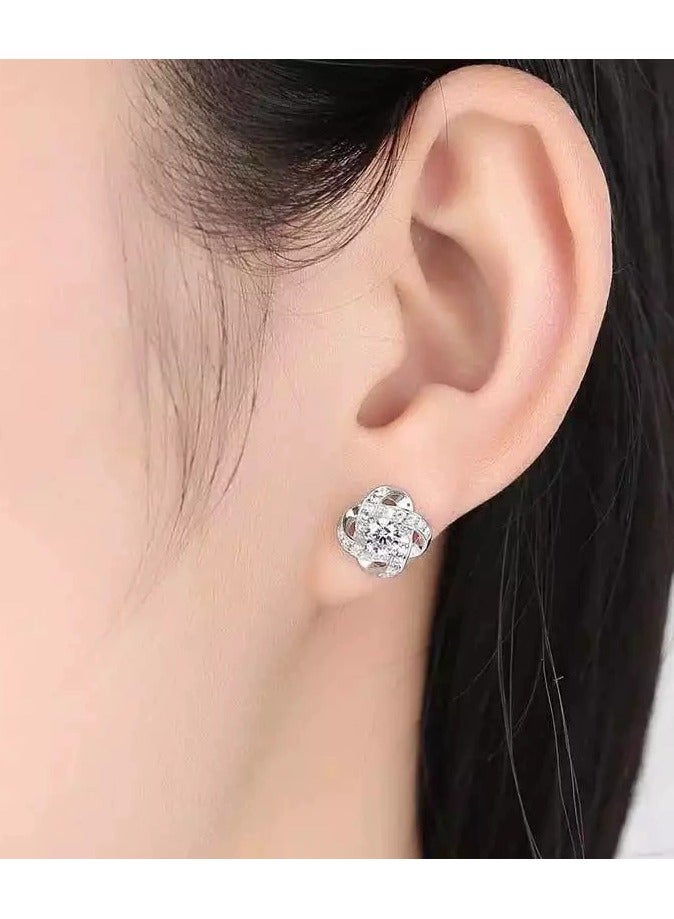 Elegant Amethyst Clover Stud Earrings for Women, Sterling Silver 925, Sparkling Zircon, Hypoallergenic, 10mm-White Gold White Diamond  - Image 4