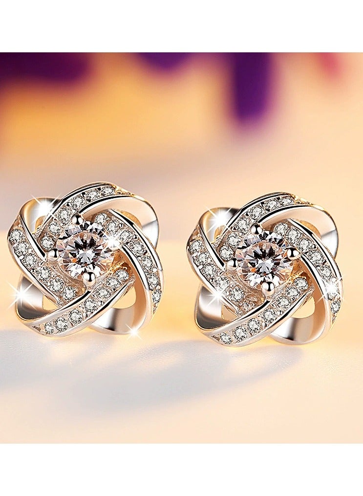 Elegant Amethyst Clover Stud Earrings for Women, Sterling Silver 925, Sparkling Zircon, Hypoallergenic, 10mm-White Gold White Diamond  - Image 1