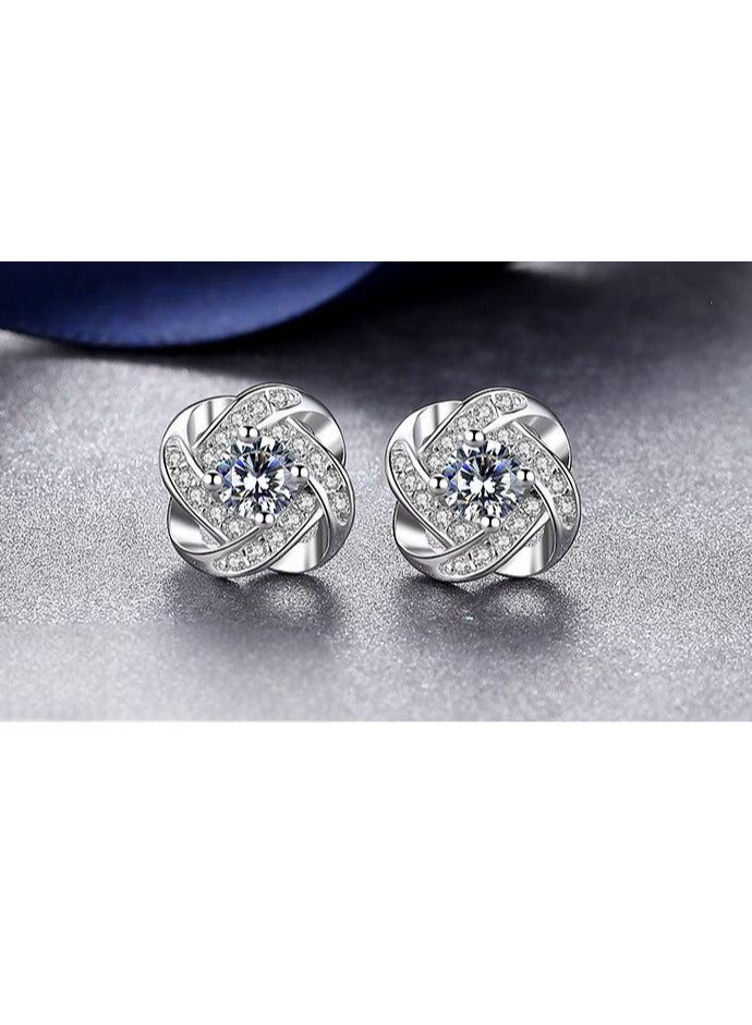 Elegant Amethyst Clover Stud Earrings for Women, Sterling Silver 925, Sparkling Zircon, Hypoallergenic, 10mm-White Gold White Diamond  - Image 2