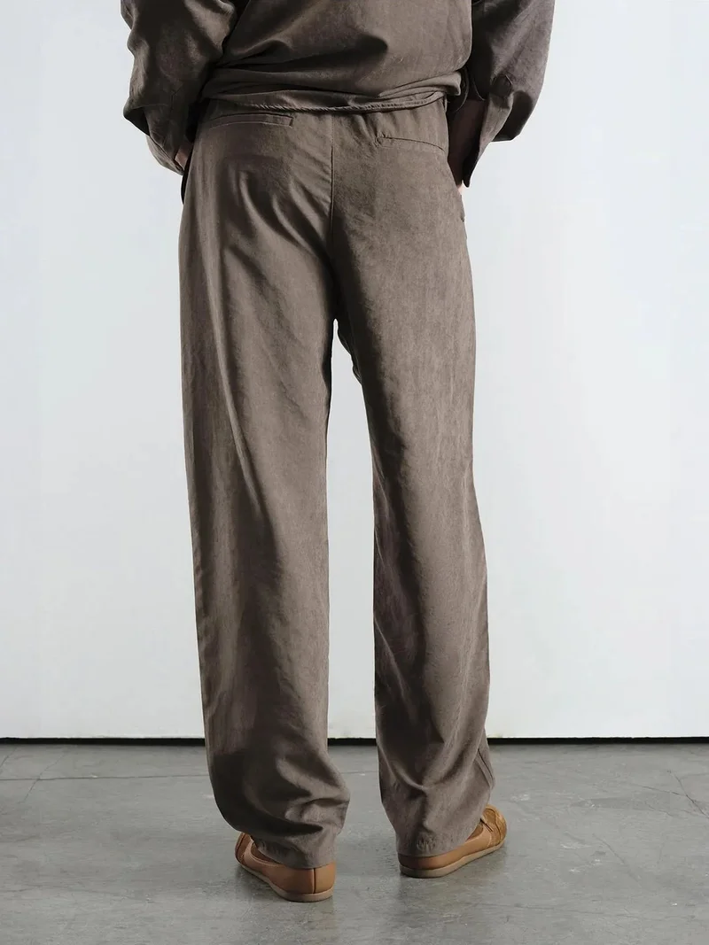 Giesto Mocha Brown GIESTO Pleated Mid Waist Straight Leg Pants for Men | Best Price UAE