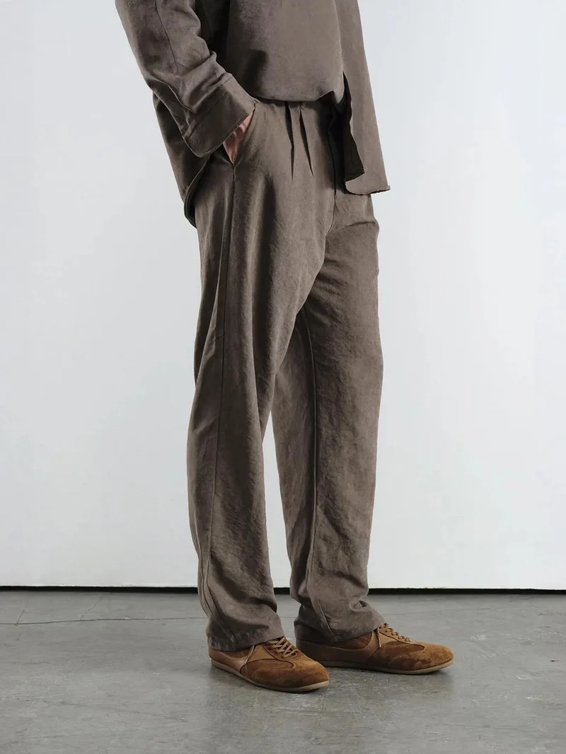 Giesto Mocha Brown GIESTO Pleated Mid Waist Straight Leg Pants for Men | Best Price UAE