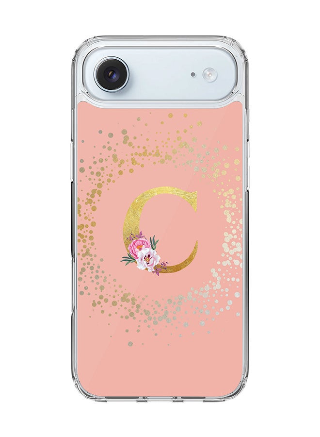 Stylizedd Classic Clear MagSafe Case for iPhone 17 Air , Hybrid Soft Case Flexible Edges Anti Drop TPU PC Gel Thin Transparent Cover [ Designed for iPhone 17 Air ] - Custom Monogram Initial Letter Floral Pattern Alphabet - C  (Rose Pink )