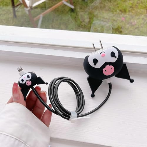 Cerlink Charger Cable Protectors for iPhone Chargers 18W 20W Type C, 3D Cute Protective Case Cover Cartoon Style Fully Charger & Adaptor Protection Set-1 (Black Kuro) - Image 3