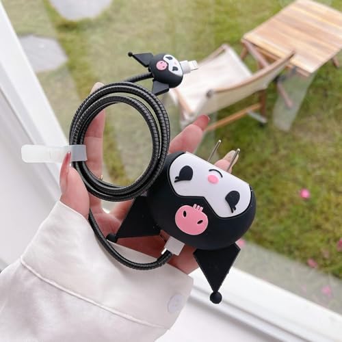Cerlink Charger Cable Protectors for iPhone Chargers 18W 20W Type C, 3D Cute Protective Case Cover Cartoon Style Fully Charger & Adaptor Protection Set-1 (Black Kuro) - Image 4