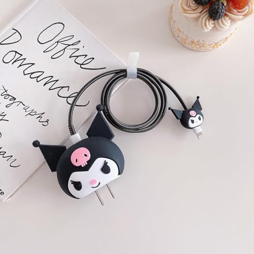 Cerlink Charger Cable Protectors for iPhone Chargers 18W 20W Type C, 3D Cute Protective Case Cover Cartoon Style Fully Charger & Adaptor Protection Set-1 (Black Kuro) - Image 5