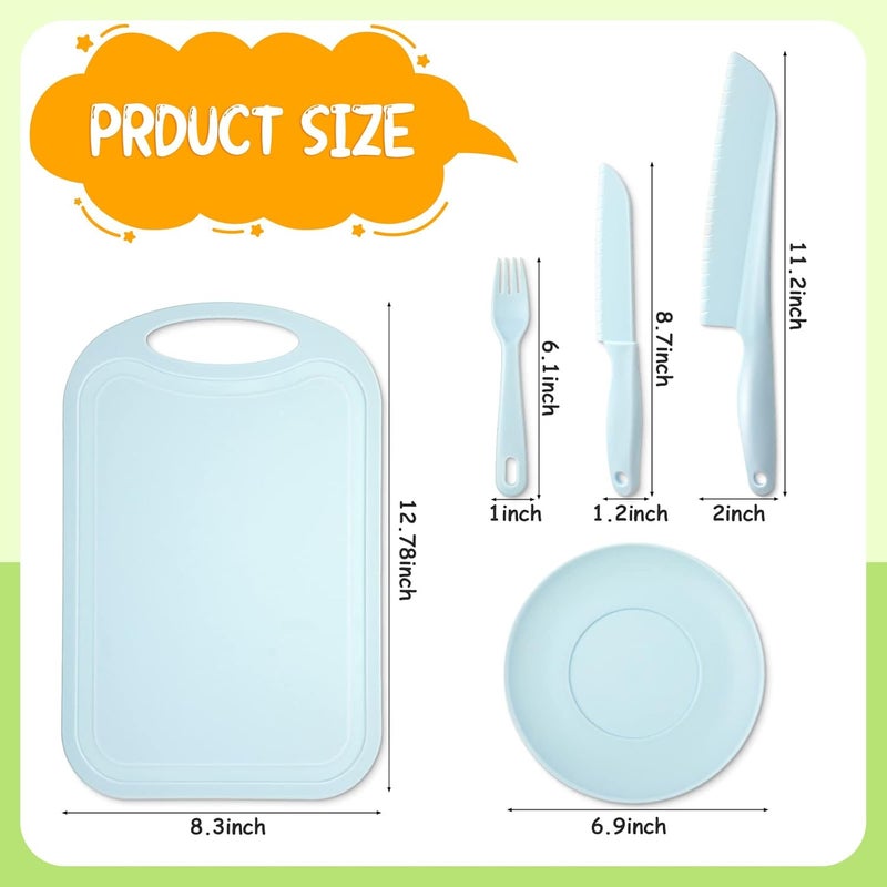 Hartya Kid-Safe Cooking Knife Set for Real Cooking with Cutting Board, Plastic Knives, Plate & Fork, BPA-Free Kids Knives/Toddler Knives (Blue) - Image 4