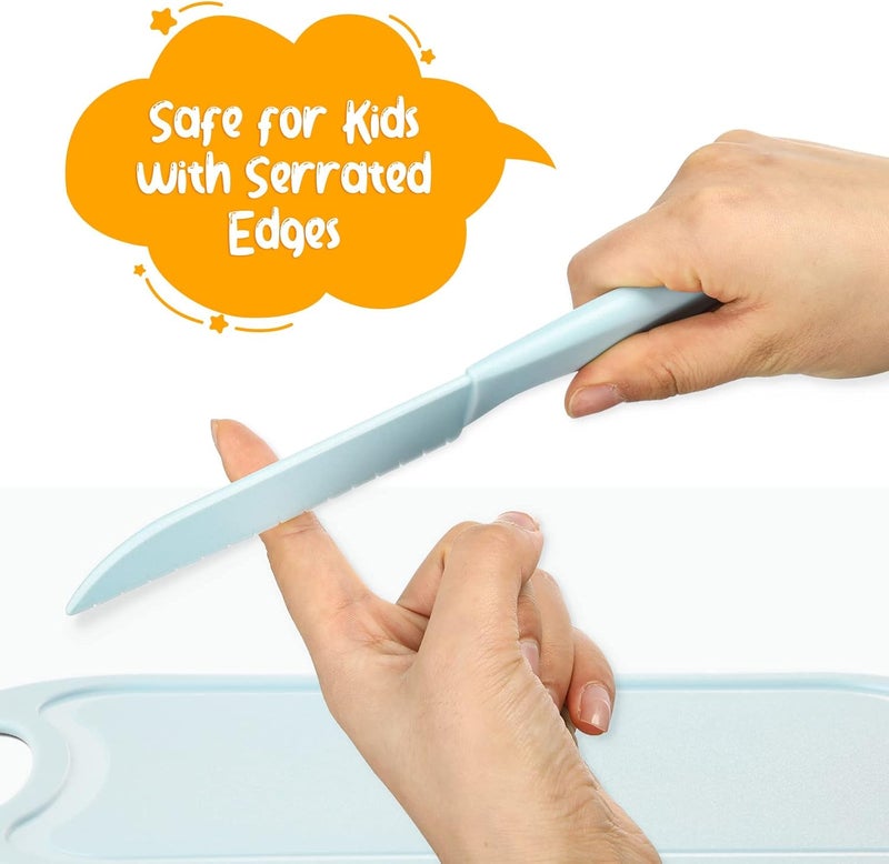 Hartya Kid-Safe Cooking Knife Set for Real Cooking with Cutting Board, Plastic Knives, Plate & Fork, BPA-Free Kids Knives/Toddler Knives (Blue) - Image 2