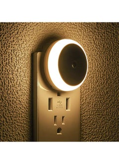 IBAMA Led Night Light 2 Pack Dusk To Dawn Sensor Smart Nightlight Wall Plug For Kids Room Bathroom Bedroom Home Kitchen H Stairway Energy Efficient Round Shape Baby Night Light Warm White  - Image 1