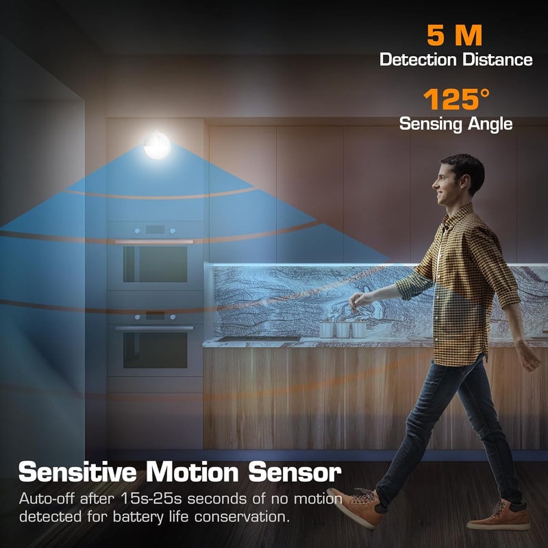 إيفربايت ضوء ليلي LED من يعمل بحساس الحركة، تشغيل وإيقاف تلقائي، ضوء LED أبيض بارد يعمل بالحركة للمطبخ والحمام والسلالم وغرفة النوم - مع 18 بطارية AAA، عبوة من 6 قطع - Image 2