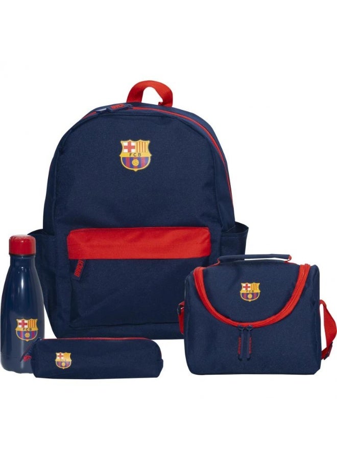 FC Barcelona 4-in-1 Backpack with Accessory, 1 Main Compartment, Front Zipper Pocket, 2 Side Pockets, Adjustable Padded Shoulder Straps, Retractable Handle, Blue/Red