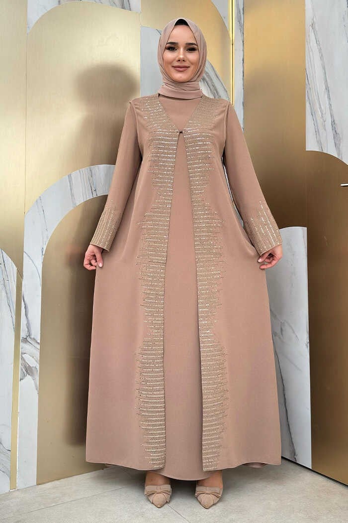 Bym Fashion Sequined Vest Dress Set 8498 Mink  - Image 1