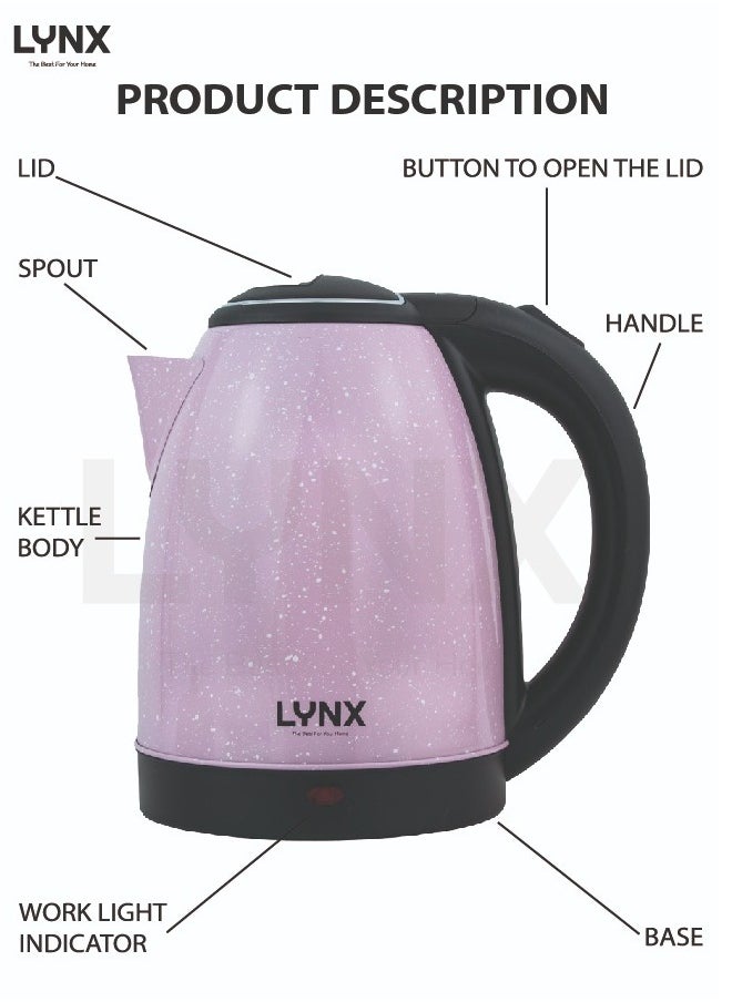 lynx Lynx 1500W Pink Water Kettle, Elegant Pink Speckled Exterior, Ergonomic Handle for Easy Pouring, Fast Heating with 1.8L Capacity, Modern LED Indicator, Spill-Free Spout, Perfect Blend of Elegance and Power, KT-2105  - Image 2