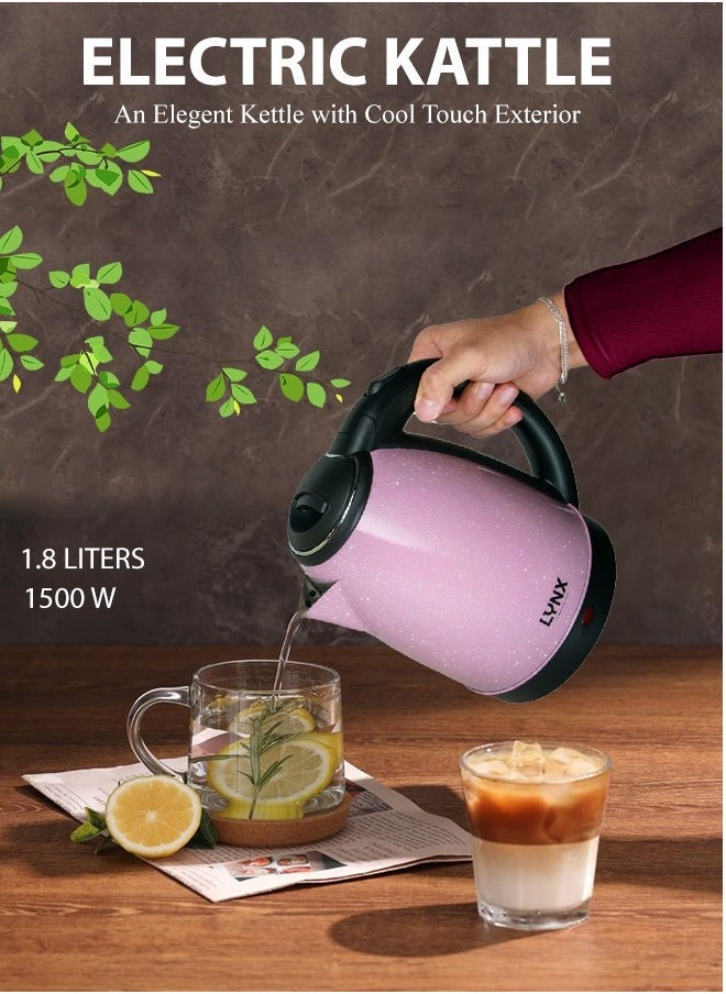 lynx Lynx 1500W Pink Water Kettle, Elegant Pink Speckled Exterior, Ergonomic Handle for Easy Pouring, Fast Heating with 1.8L Capacity, Modern LED Indicator, Spill-Free Spout, Perfect Blend of Elegance and Power, KT-2105  - Image 1
