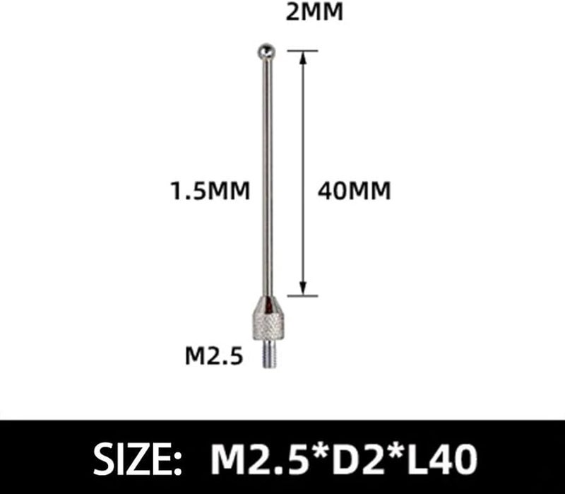 Lever Type Dial Indicator Probe 2mm Carbuncle Steel Head M2 5 Thread Silver Ball Tip 40mm - Image 3