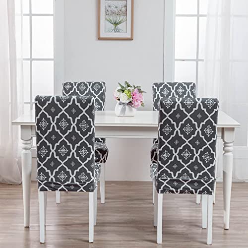 Styleys Elastic Chair Cover Stretch Removable Washable Short Dining Chair Cover Protector Seat Slipcover (Set of 6, Jaipur Grey, SD3165) - Image 4