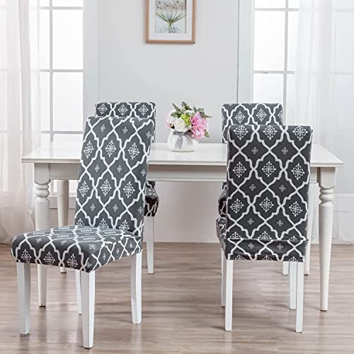Styleys Elastic Chair Cover Stretch Removable Washable Short Dining Chair Cover Protector Seat Slipcover (Set of 6, Jaipur Grey, SD3165) - Image 2