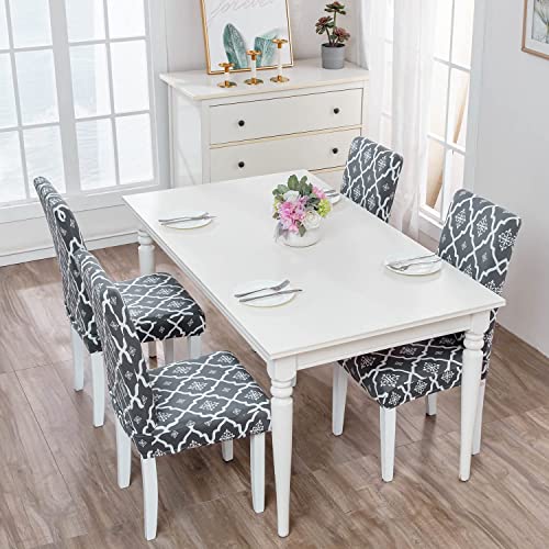 Styleys Elastic Chair Cover Stretch Removable Washable Short Dining Chair Cover Protector Seat Slipcover (Set of 6, Jaipur Grey, SD3165) - Image 5