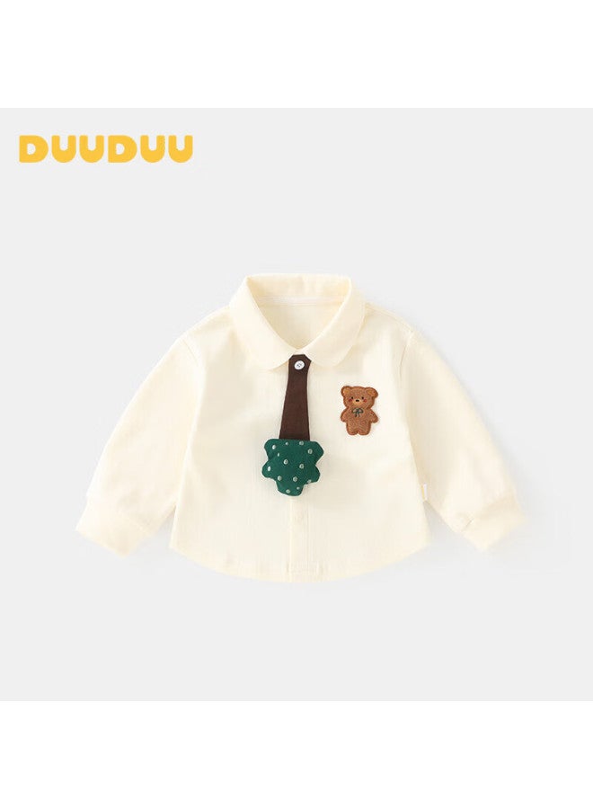 Duuduu Children's Clothing, Baby Long-sleeve T-shirt, Cartoon Top, Toddler Collared Shirt, New Style, Off-white, Size 90 - Image 1