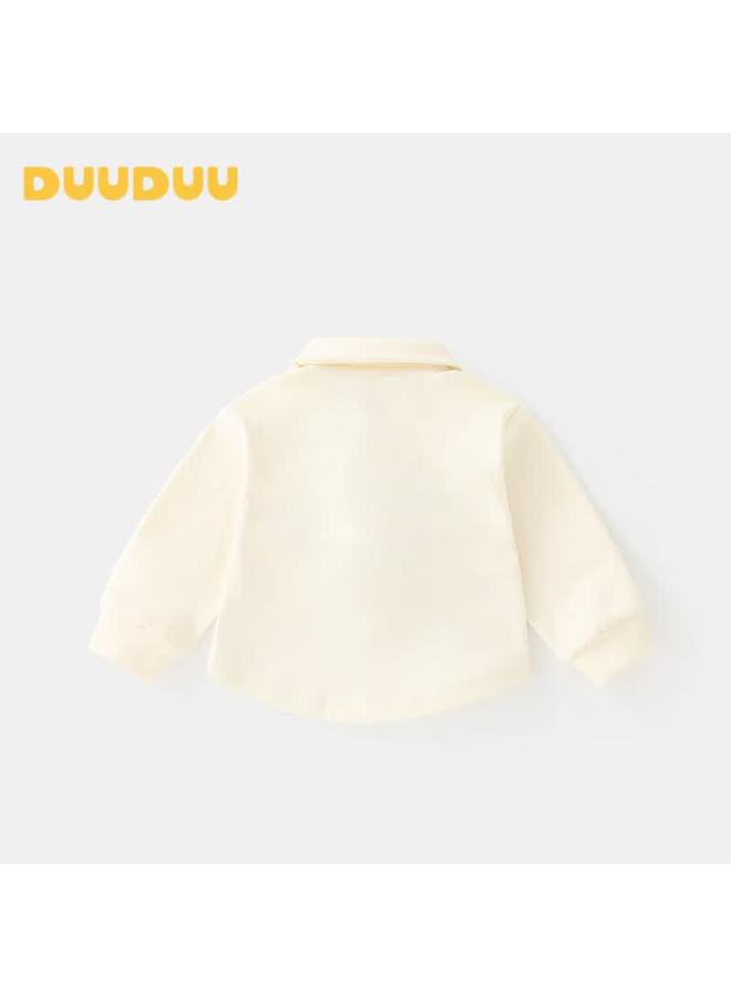 Duuduu Children's Clothing, Baby Long-sleeve T-shirt, Cartoon Top, Toddler Collared Shirt, New Style, Off-white, Size 90 - Image 2