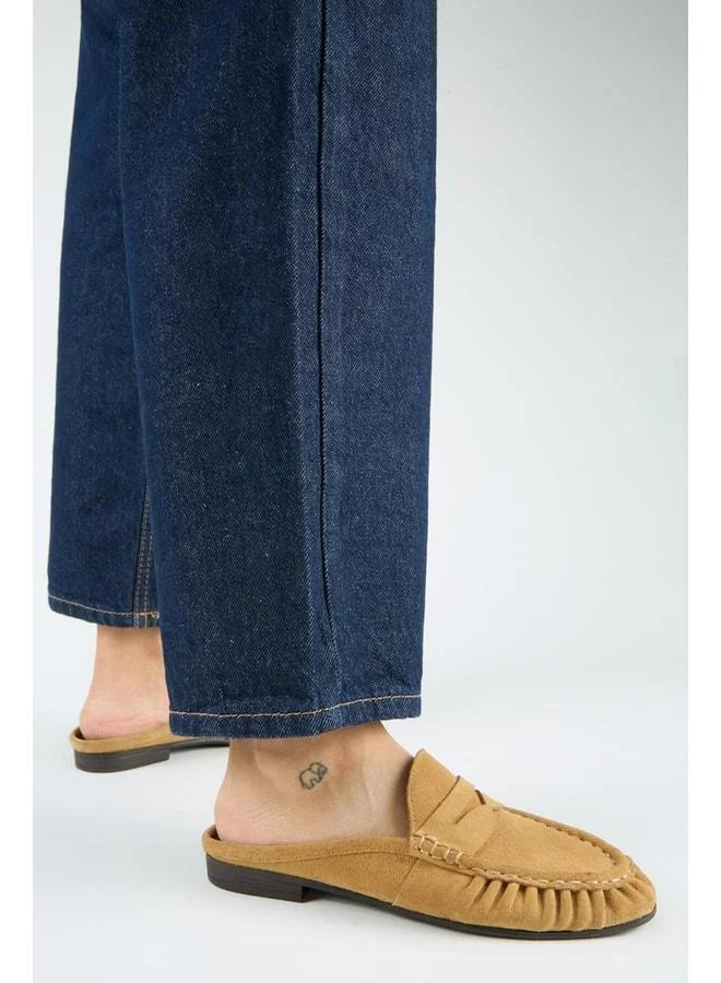 Zuleyka Women's Genuine Leather Pleated Loafer Beige Sandal.