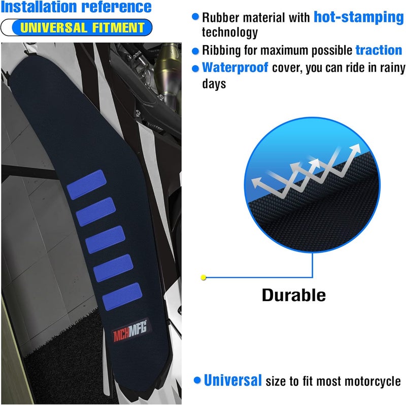MCHMFG Motorcycle Universal Seat Cover Non-Slip Rubber Striped Grip Gripper for Dirt Bikes (Blue) - Image 5