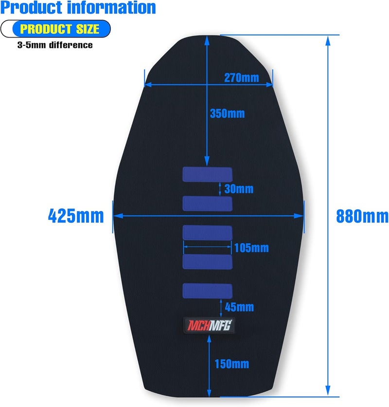 MCHMFG Motorcycle Universal Seat Cover Non-Slip Rubber Striped Grip Gripper for Dirt Bikes (Blue) - Image 4