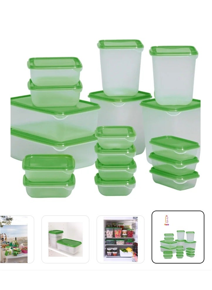 "17-Piece Multi-Colored Refrigerator Food Storage Container Set – Keep Your Food Fresh and Your Fridge Organized with Containers in Various Sizes." - Image 1