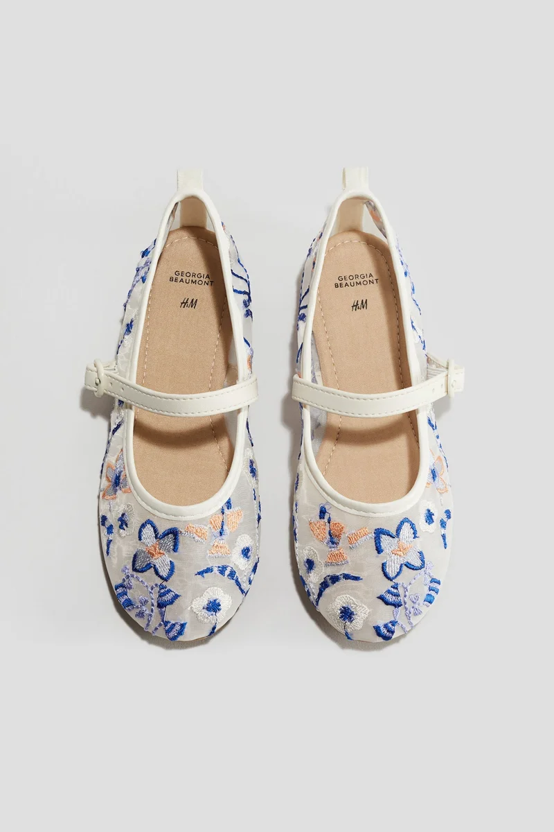H&M Embroidered mesh ballet pumps