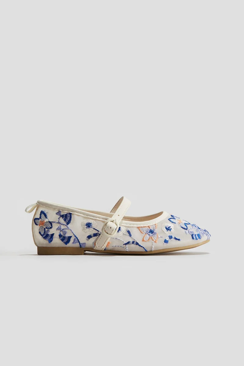 H&M Embroidered mesh ballet pumps