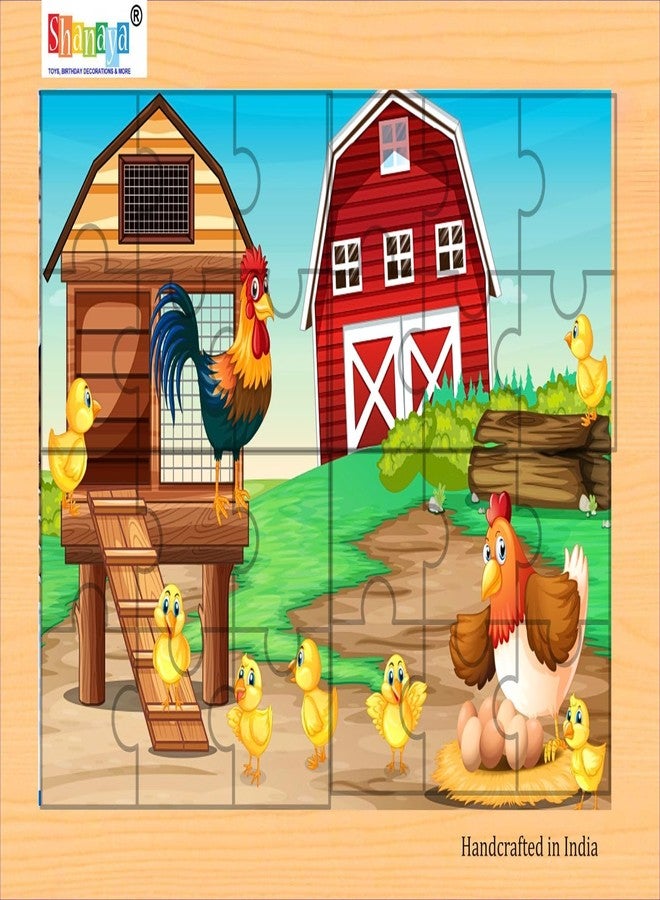 SHANAYA 36 Pieces Wooden Jigsaw Puzzle Kids Cartoon Animal Vehicle Puzzles Games Baby Early Learning Educational Toys for Children 2 Sided Puzzle (Farmer with Poultry Animals + Hen Farm) - Image 2