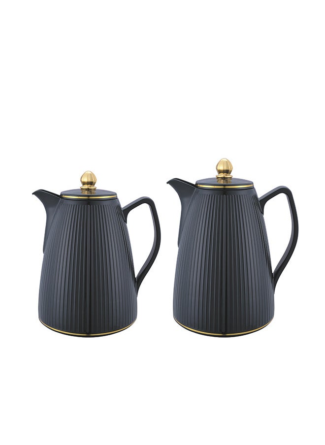 REEM 2-Piece Tea/Coffee Flask Set 0.6L & 1L Black/Gold 