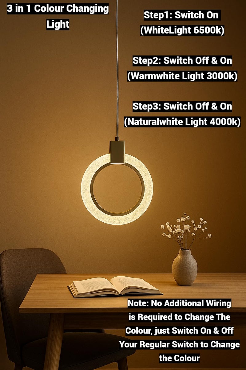 FILLISKA® 3 in1 Colour Changing LED Luxurious Hanging/Pendant Light (FrenchGold-MX8114) - Image 2